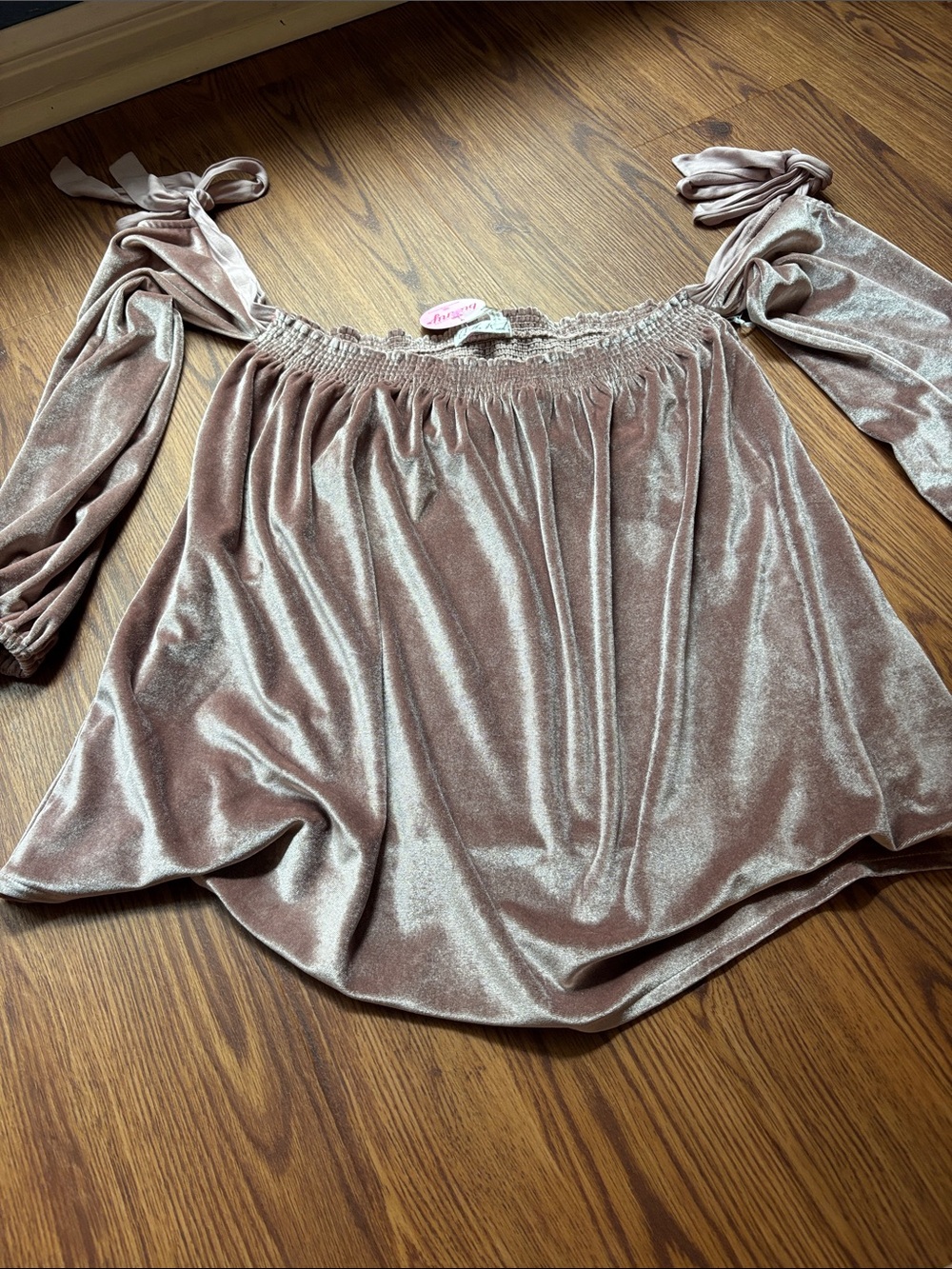 NWT Boho Off-Shoulder Velvet Tie-Sleeve Top in Dusty Rose - Women